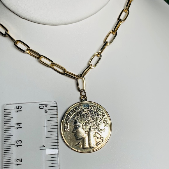 Republique Francaise, Vintage Coin Inspired Medallion, 20”-22” Paperclip chain - Picture 7 of 8